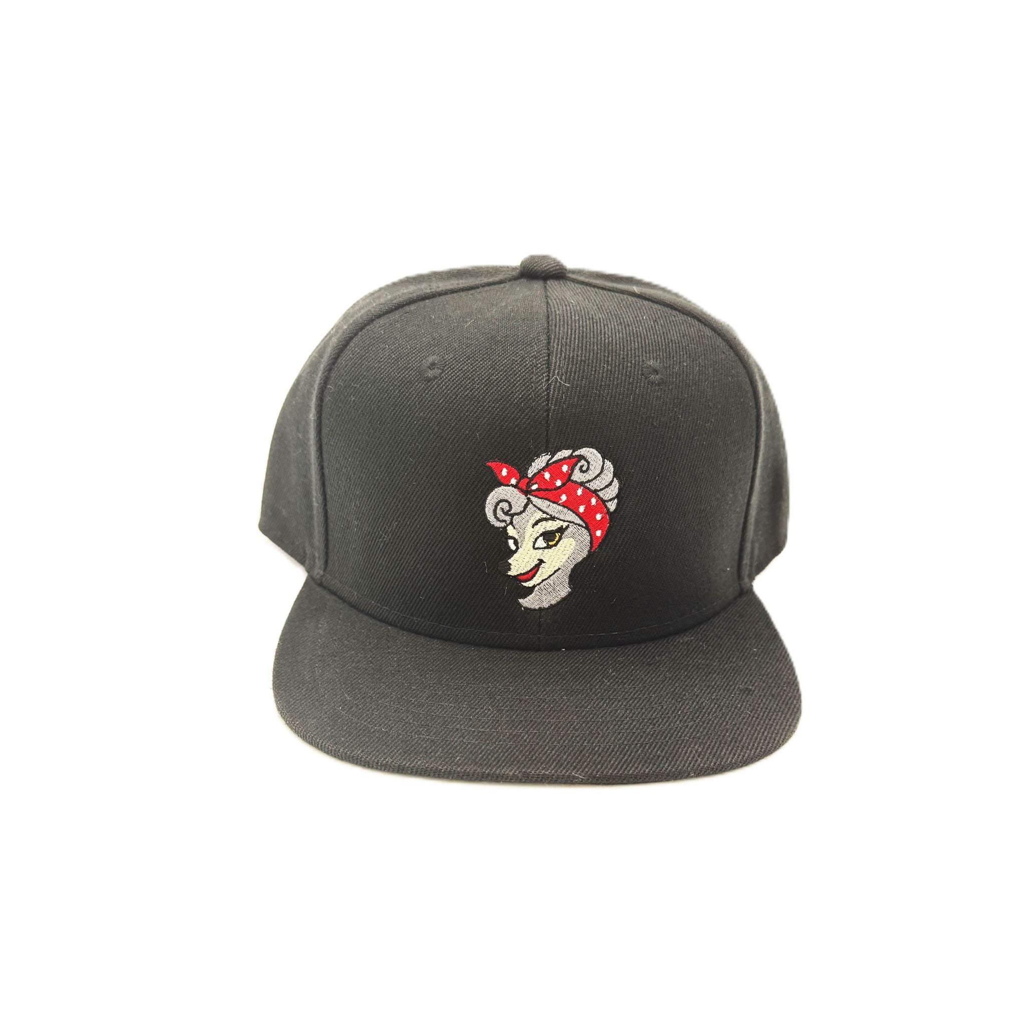She Wolf Black Embroidered Flatback Hat