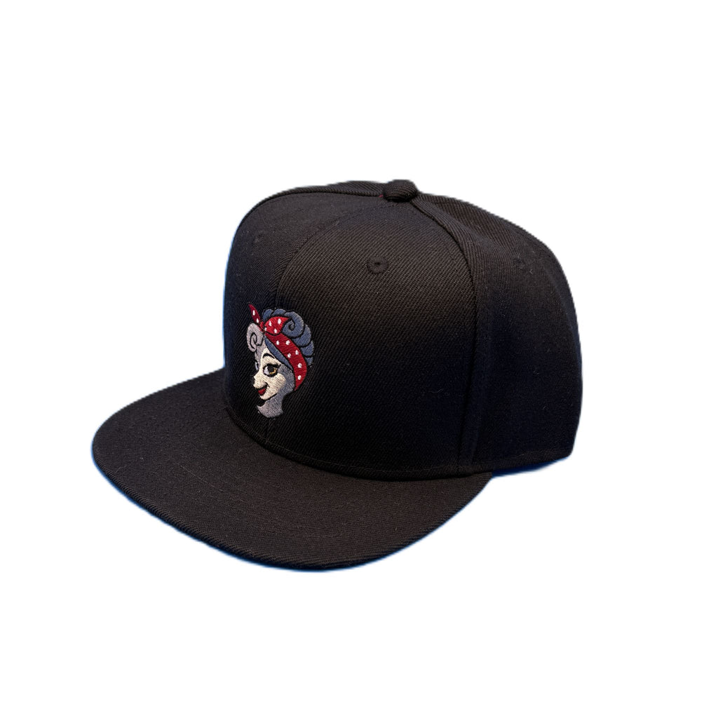 She Wolf Black Embroidered Flatback Hat