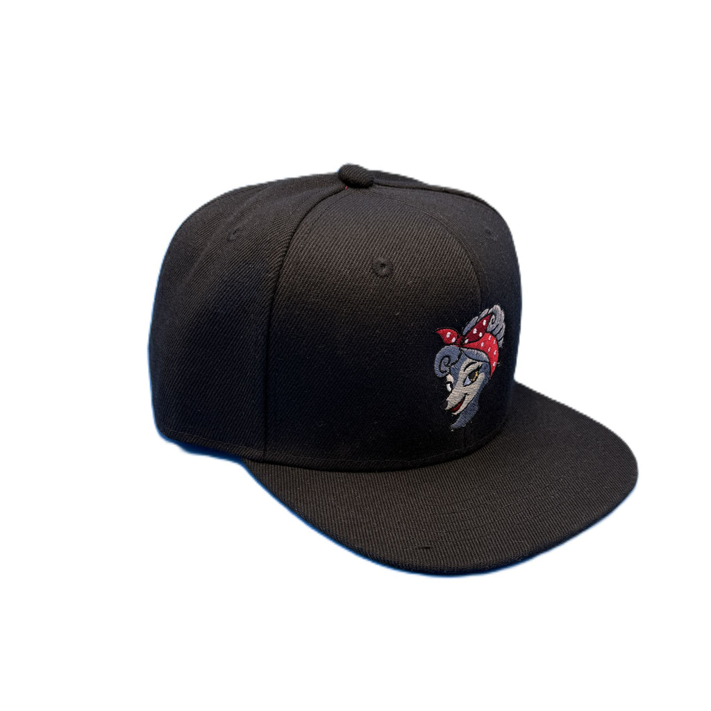 She Wolf Black Embroidered Flatback Hat